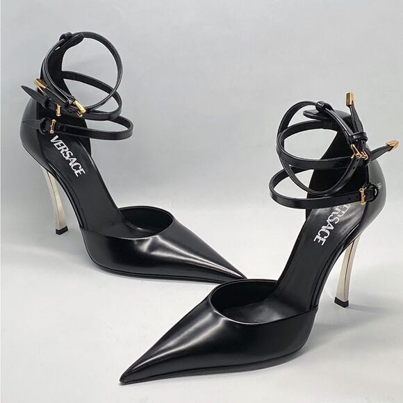 Versace Pin Point Leather Ankle Strap Pumps size 39.5 - Picture 12 of 16